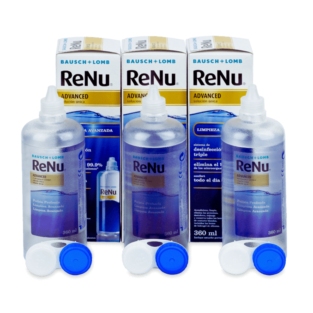 שלישיית תמיסות רב תכליתיות   תמיסת רניו אדוונס 360 מ"ל ReNu Advanced 360ml x3